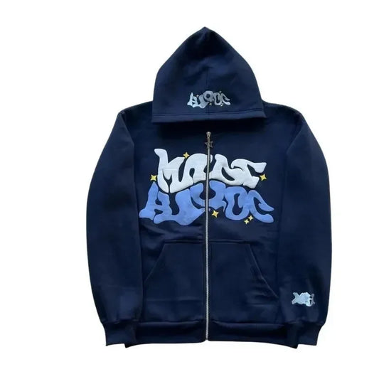 2026 European and American Fashion Fleece Print Zippered Hooded Sweatshirt for Men and Women, Casual Multi-Functional Sports Top
