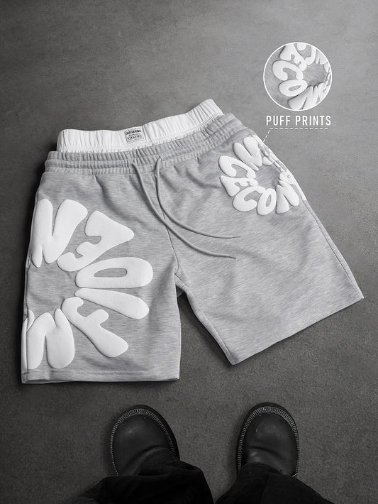 Men's Oversized Streetwear Shorts Brand 3D Puff Print Letter Graphic Polyester Gray Multi Color Casual Shorts S-2XL All Size 1Pc