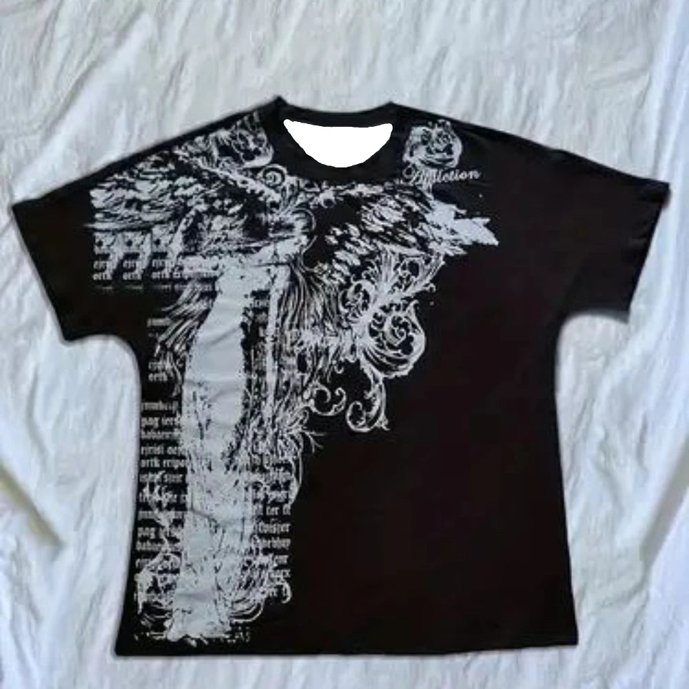 2026 Summer New American Street Trendy Gothic Punk T-shirt for Daily Casual Wear 3D Printed T-shirt for Men and Women Y2k