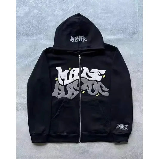 2026 European and American Fashion Fleece Print Zippered Hooded Sweatshirt for Men and Women, Casual Multi-Functional Sports Top