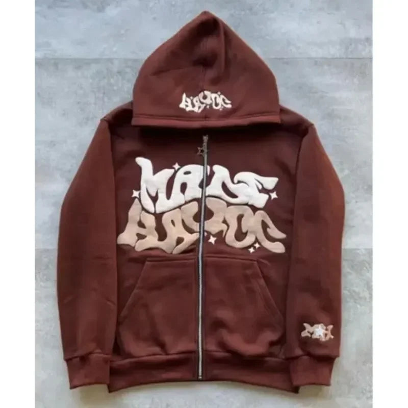 2026 European and American Fashion Fleece Print Zippered Hooded Sweatshirt for Men and Women, Casual Multi-Functional Sports Top
