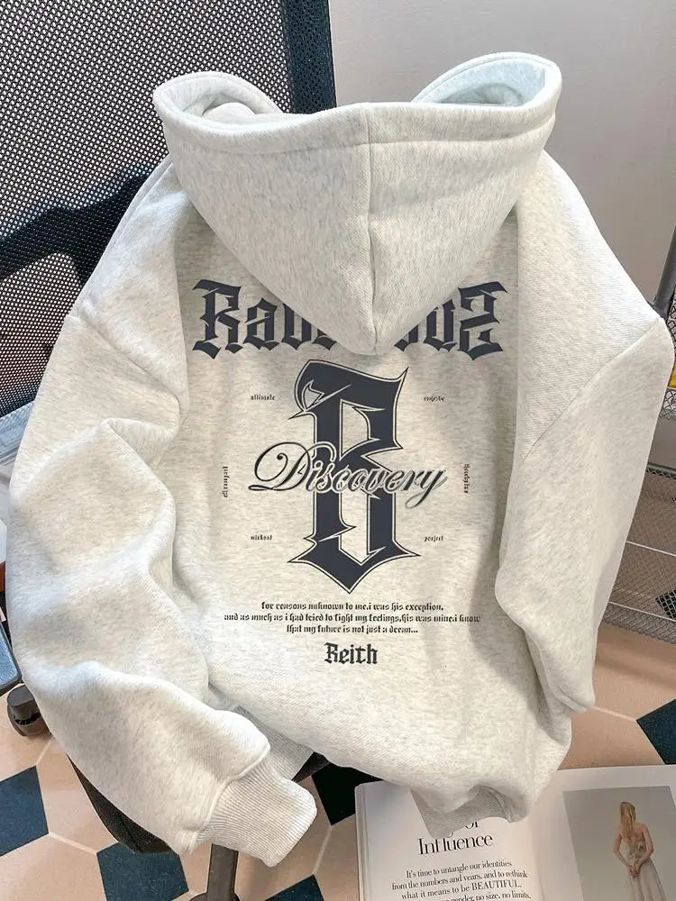 American High Street Jimo Stylish Hooded Autumn Winter Fleece Warm Trendy Brand High-end Casual Adult Men's Daily Versatile Soft