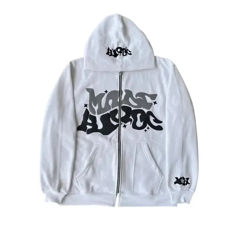 2026 European and American Fashion Fleece Print Zippered Hooded Sweatshirt for Men and Women, Casual Multi-Functional Sports Top
