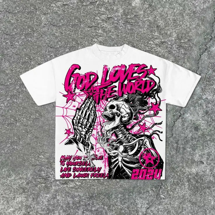 2026 Summer New American Street Trendy Gothic Punk T-shirt for Daily Casual Wear 3D Printed T-shirt for Men and Women Y2k