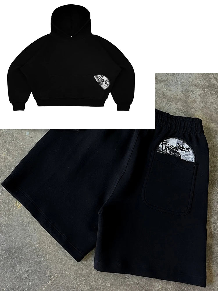 Personalized Hoodie and Sweatpants Set, Long-Sleeved Pullover Hooded Shirt, Retro Coat, Street Style Couple, Multiple Styles