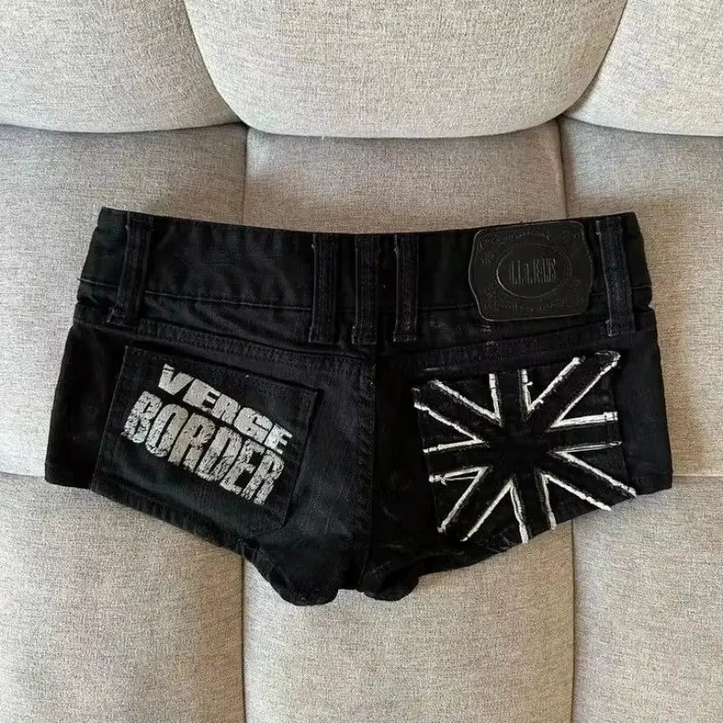 2026 American New Geometric Cherry Blossom Embroidery Wash Jeans Shorts Women Y2K Gothic Hip Hop Popular Casual Joker Shorts