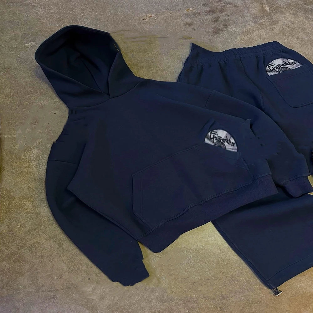 Personalized Hoodie and Sweatpants Set, Long-Sleeved Pullover Hooded Shirt, Retro Coat, Street Style Couple, Multiple Styles